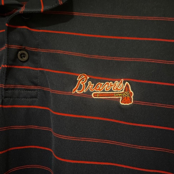 True Fan Genuine MLB Merchandise Men's Size Large Atlanta Braves Striped Polo - Picture 2 of 5